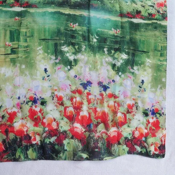 Vimate | New silk scarf green floral watercolor 34” x 34” square scarf - Picture 8 of 8